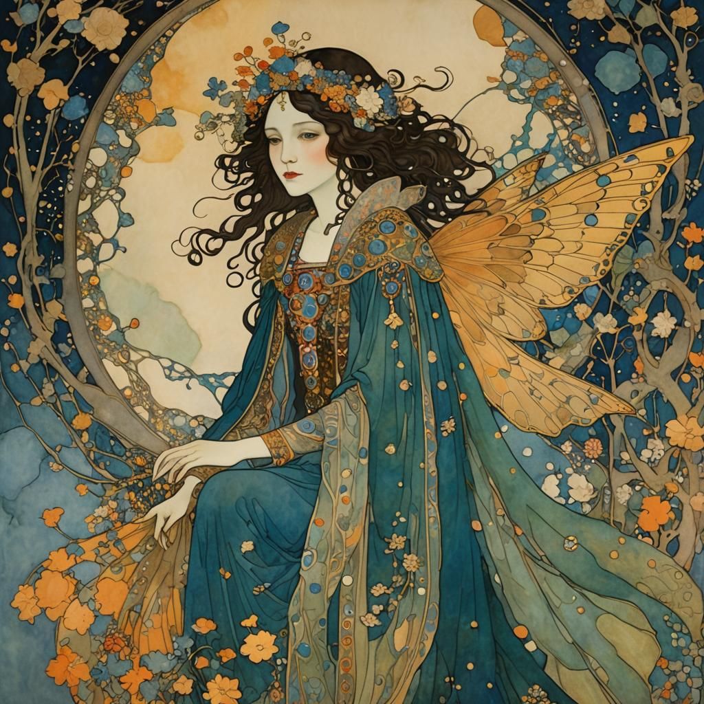 Enchanting Fairy Queen Art Nouveau Illustration