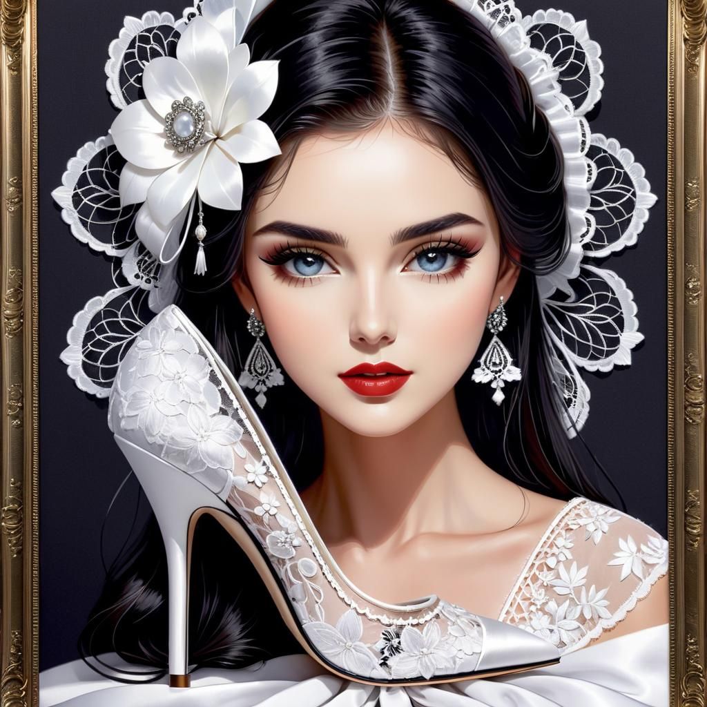 Y2K White Heels Portrait in Victorian Style