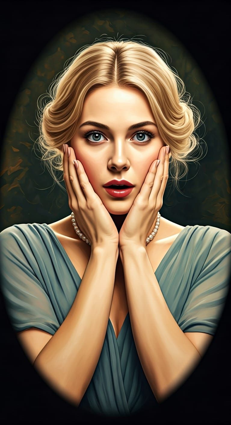 Astonished Blonde Woman in Elegant Attire