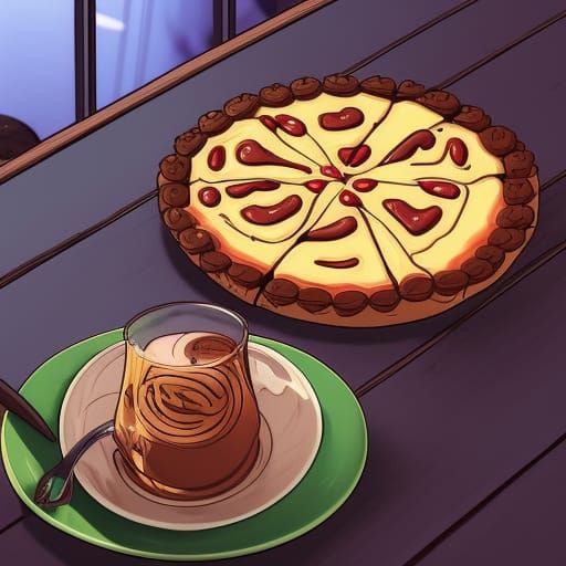 Coffee Pizza Muffin in Studio Ghibli Style