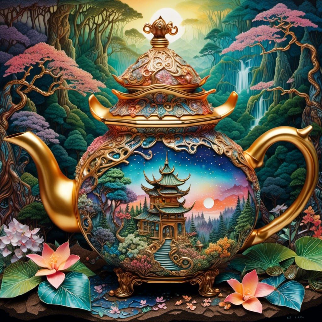Enchanted Forest Teapot in Surrealist Style