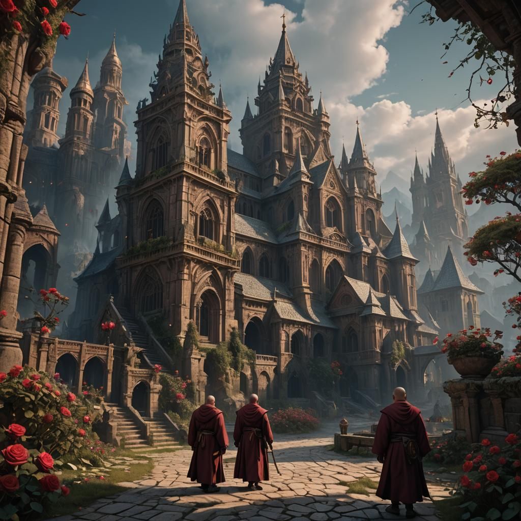 Monks in a Detailed Matte Painting