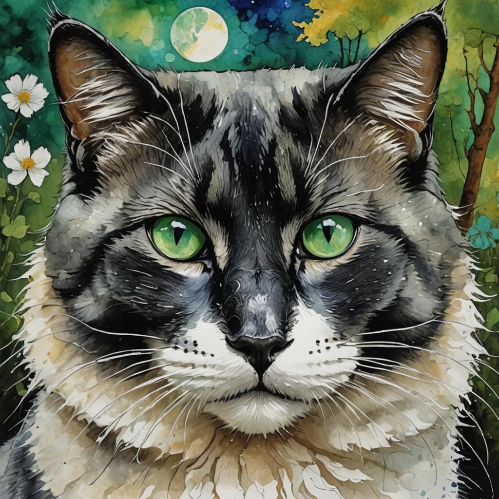 Lucy the Cat: Portrait in Textured Impasto Style