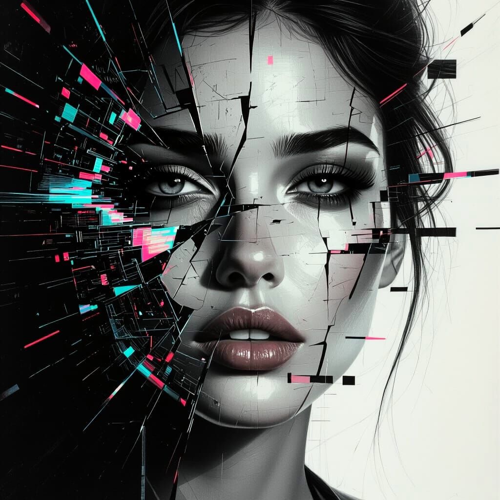 Shattered Portrait in Glitch Art Style
