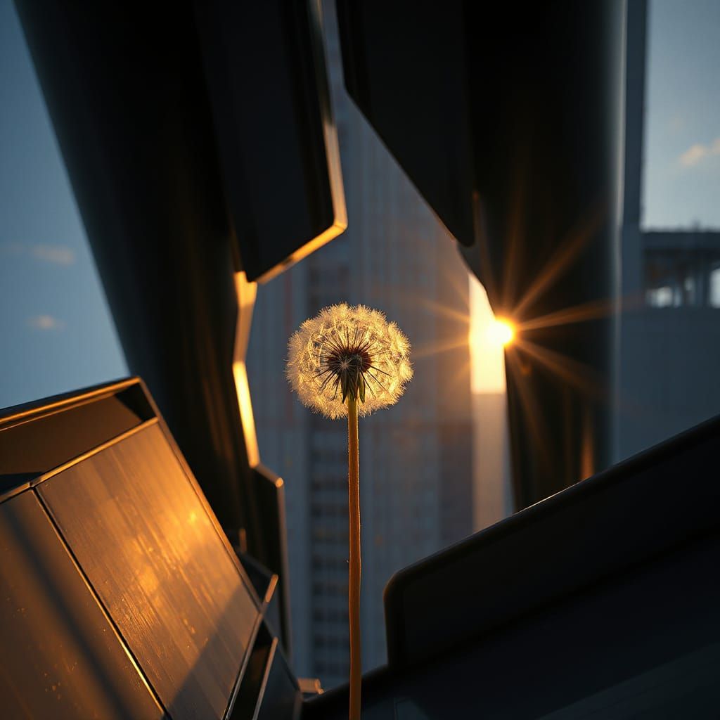 Dandelion Breaks Through Futuristic Skyscraper