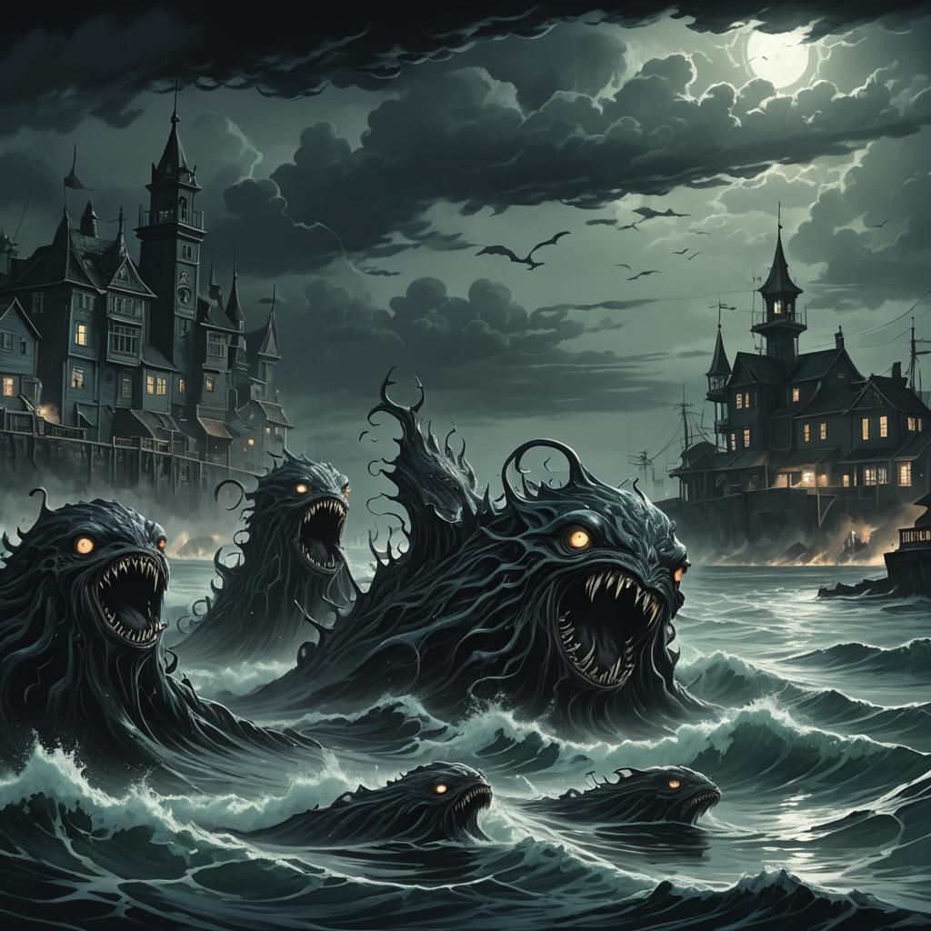 Grotesque Deep Ones Emerge in Dark Fantasy Illustration