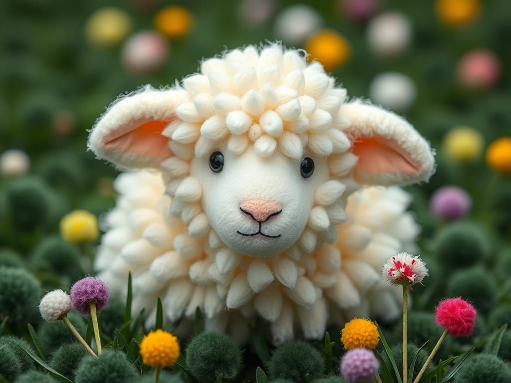 Fantasy Pom-Pom Sheep in Meadow