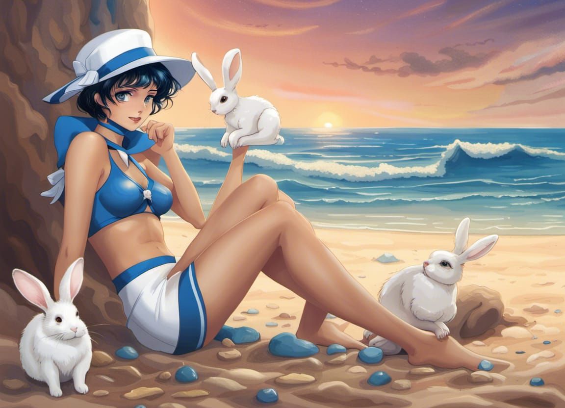 Sailor Mercury at the Beach: Fantasy Concept Art