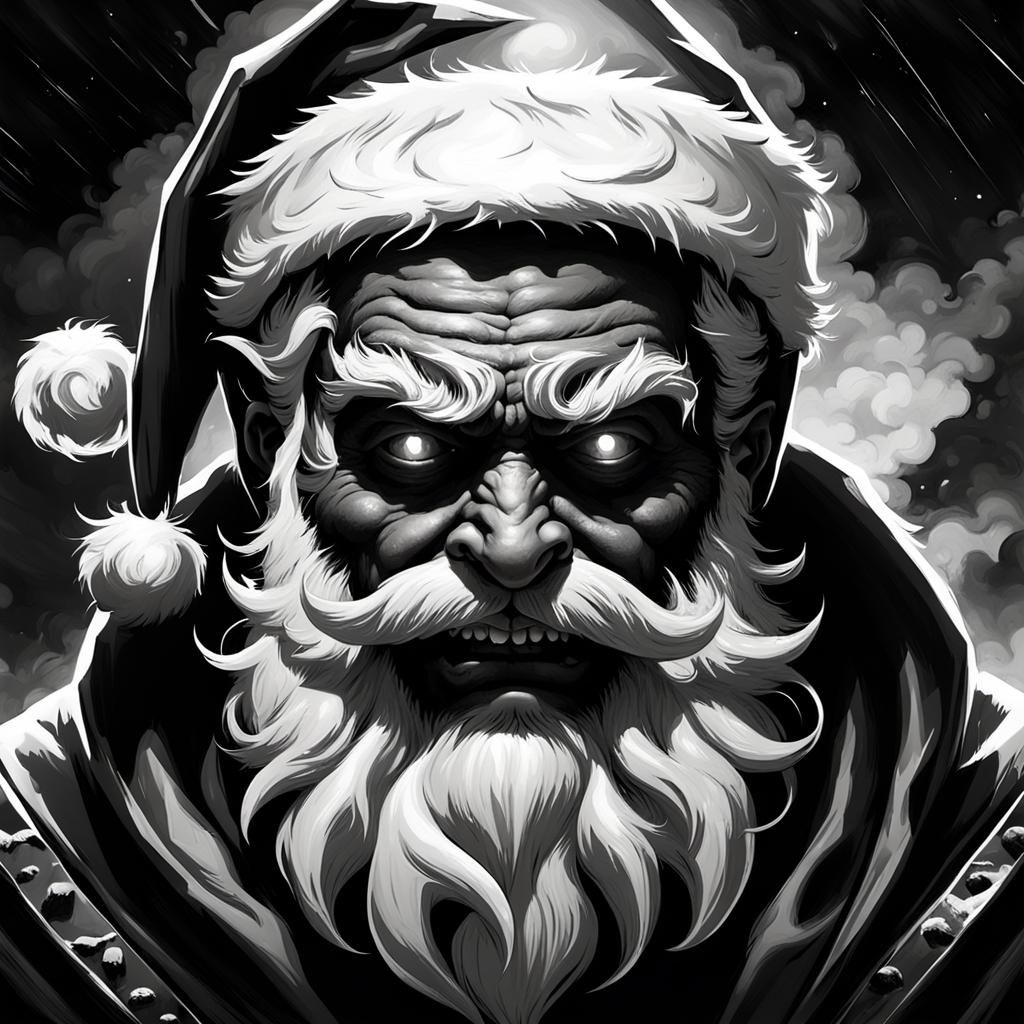 Sinister Black and White Santa Claus Illustration