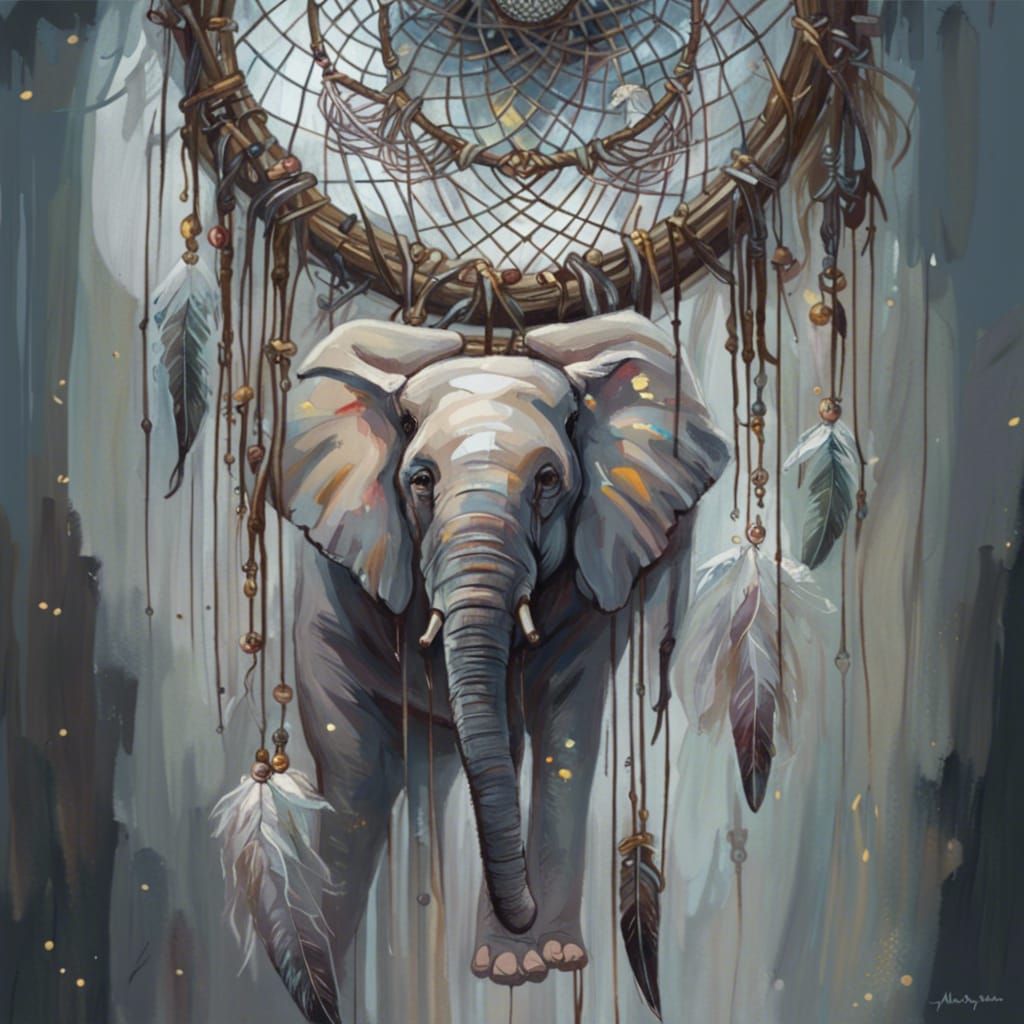 Elephant Dreamcatcher in Gouache and Watercolor