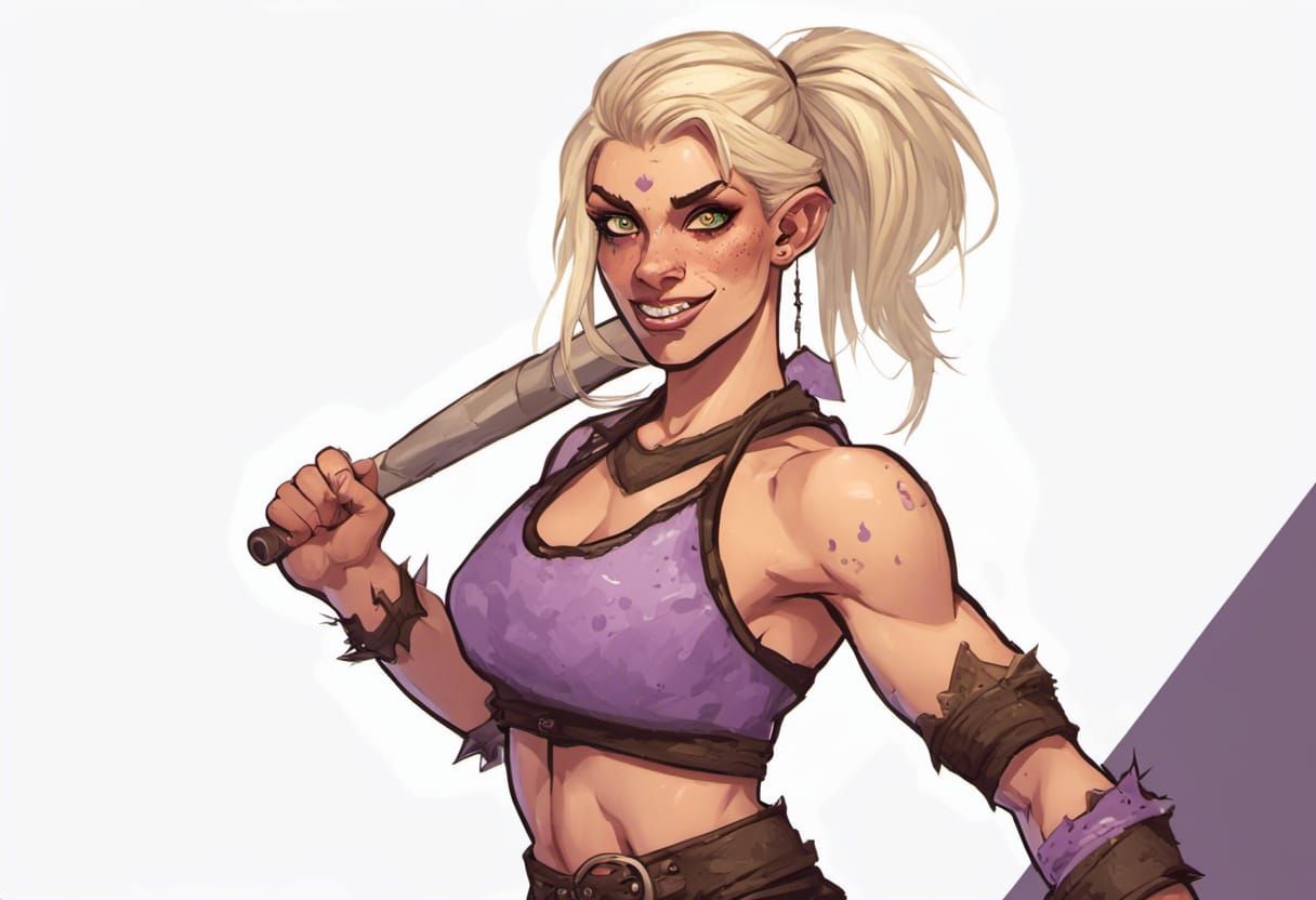 Alluring Half-Orc Fighter in Medieval Outfit