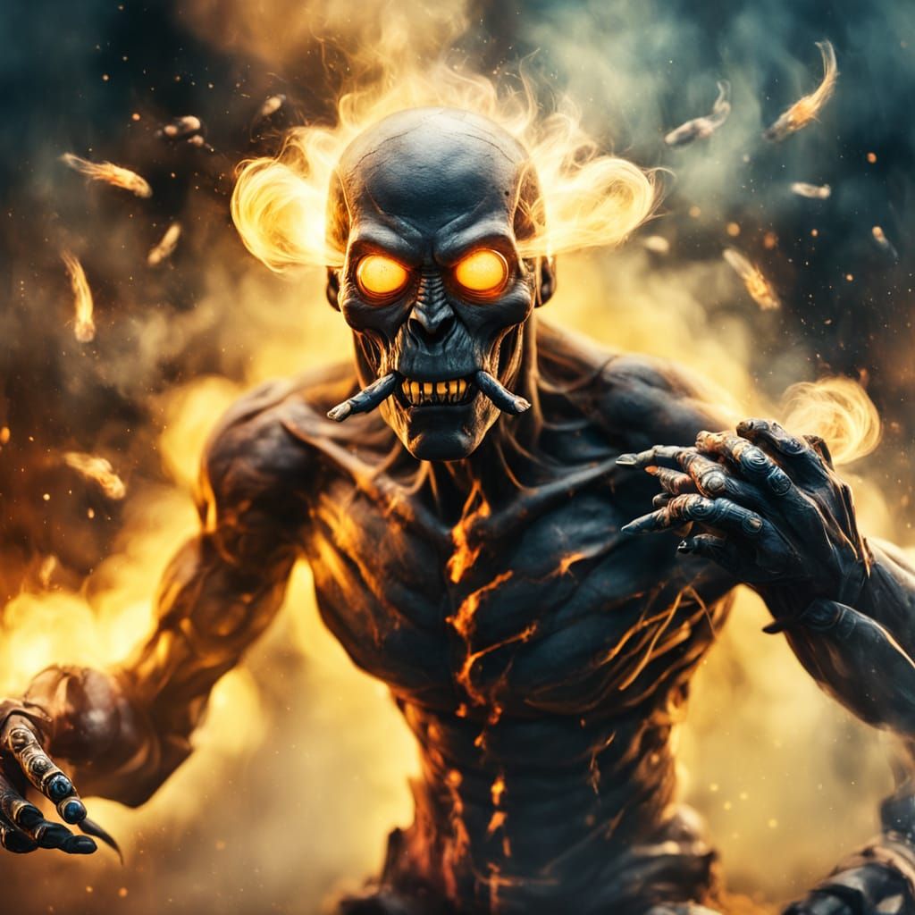 Eerie Dark Fantasy Smoke Morph in Watercolor Style