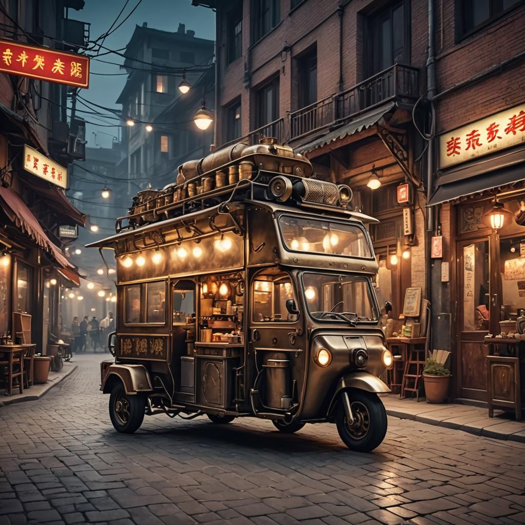 Steampunk Piaggio Ape Street Food in Chinatown