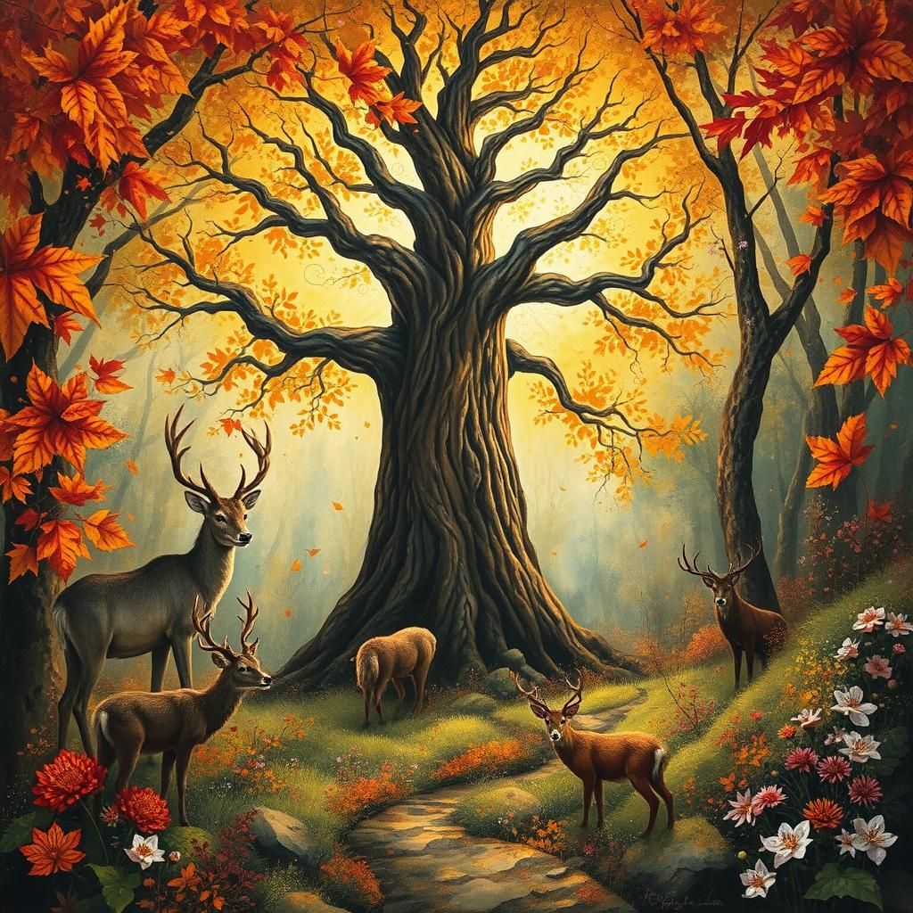 Tree Woman in Autumnal Forest, Impressionist Style