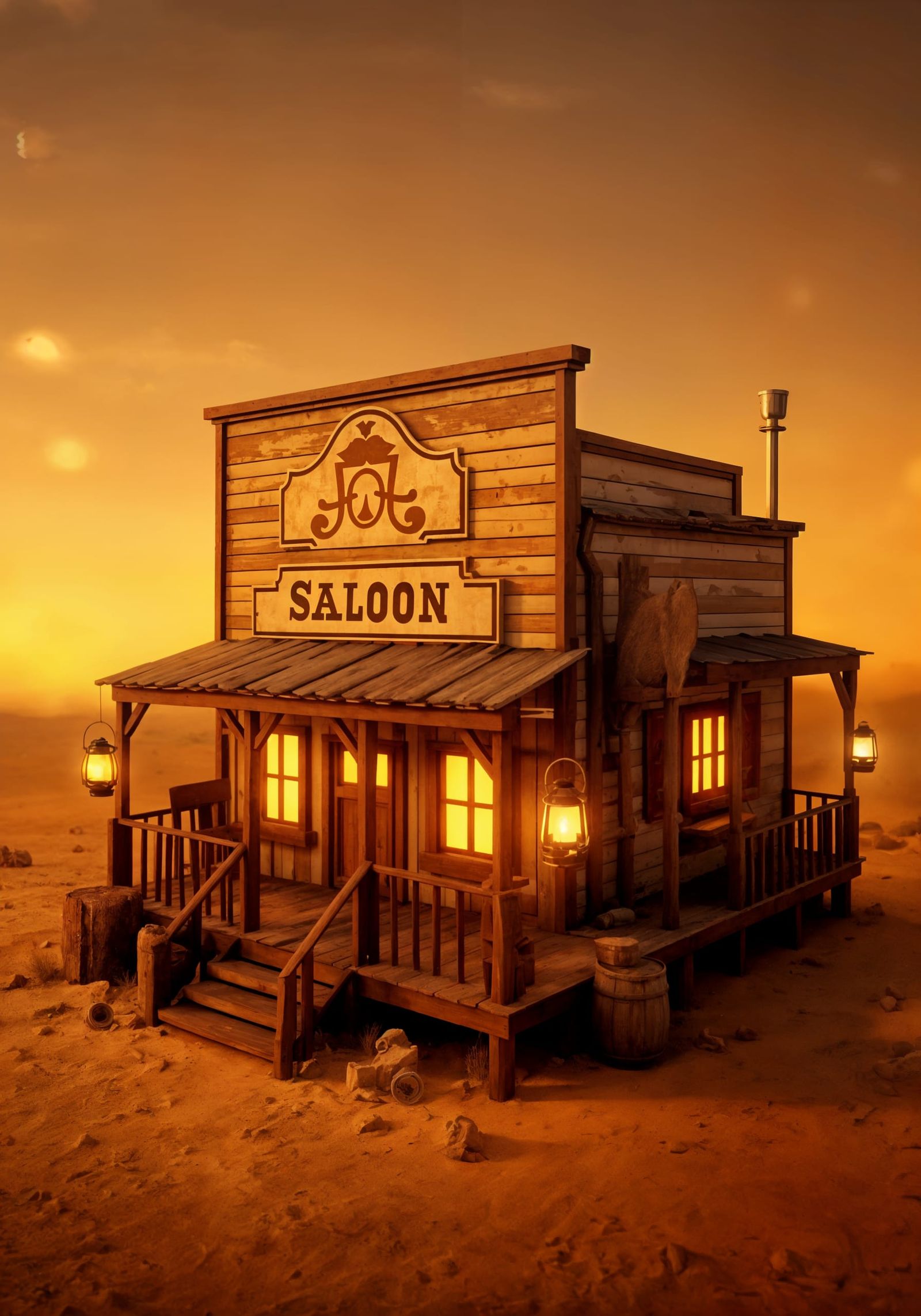 Charming Chibi Western Saloon with Lanterns