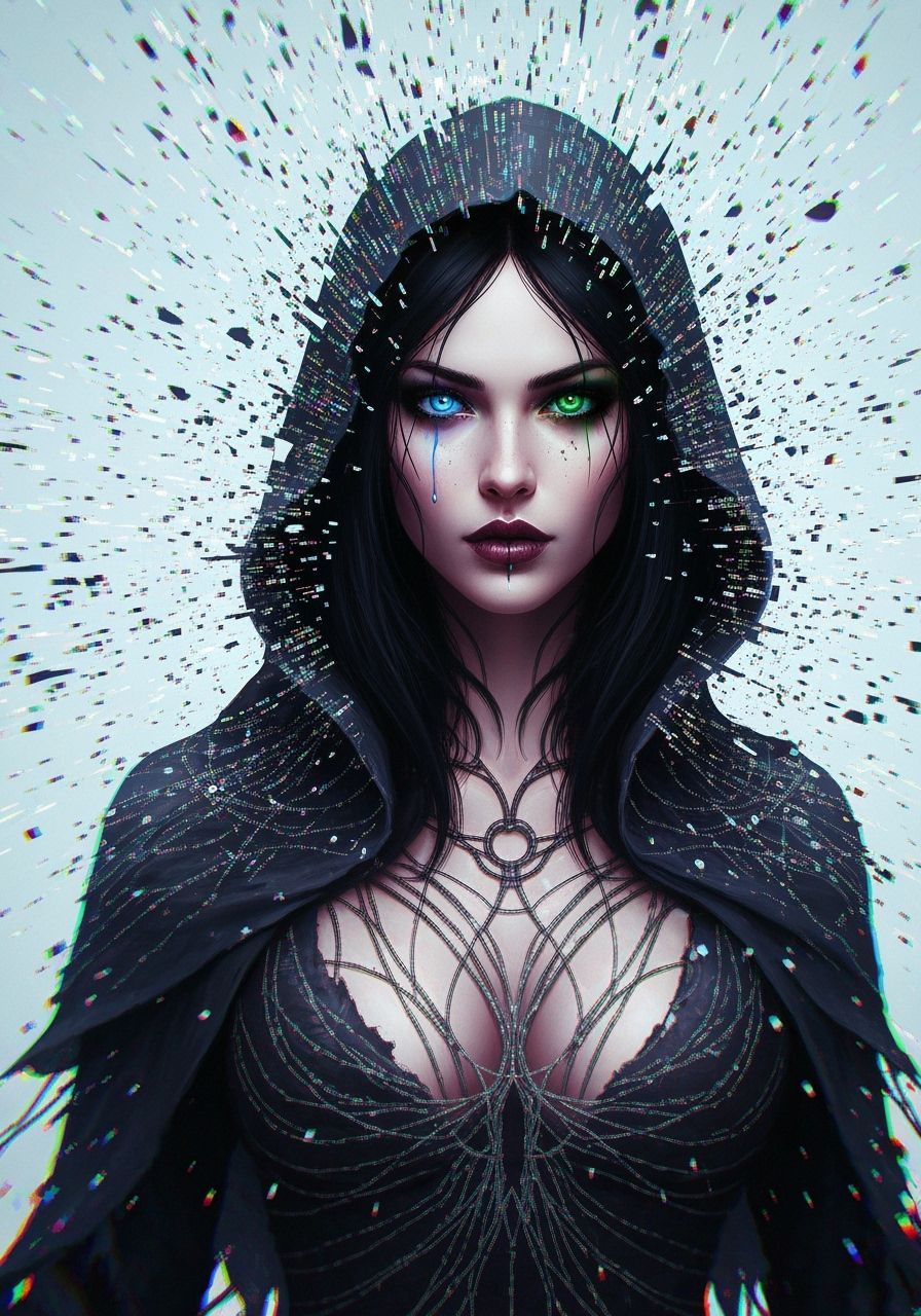 Grim Reaper Code Portrait in Glitch-Art Style