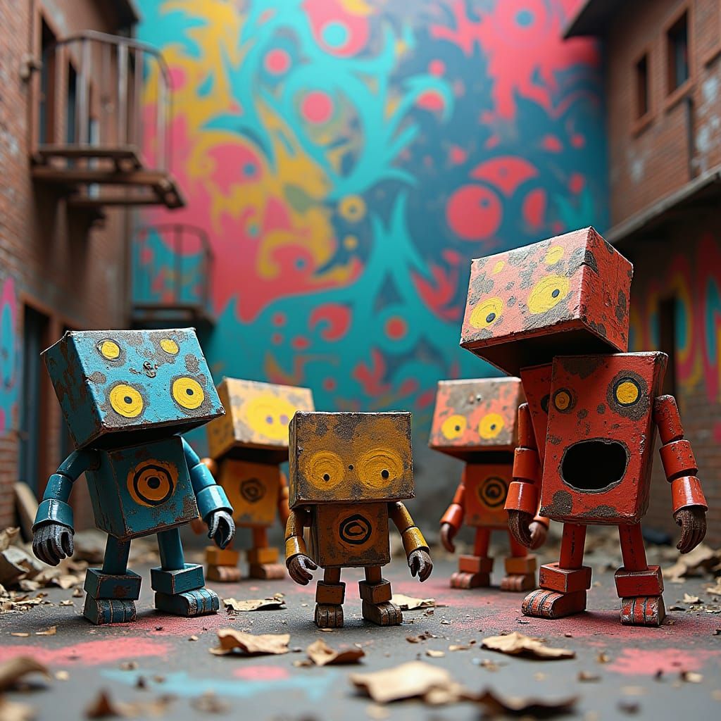 Cardboard Box Monsters Perform Graffiti Art Show