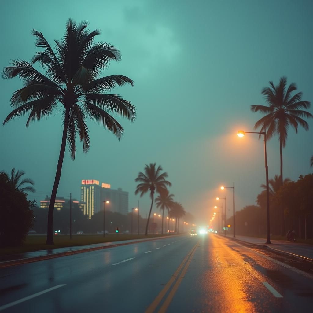 Miami Highway Palm Tree in 80s Style
