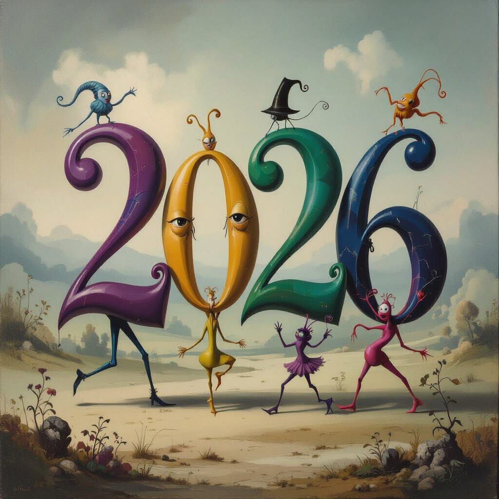 Surreal Oil Painting of 2026 with Dancing Creatures