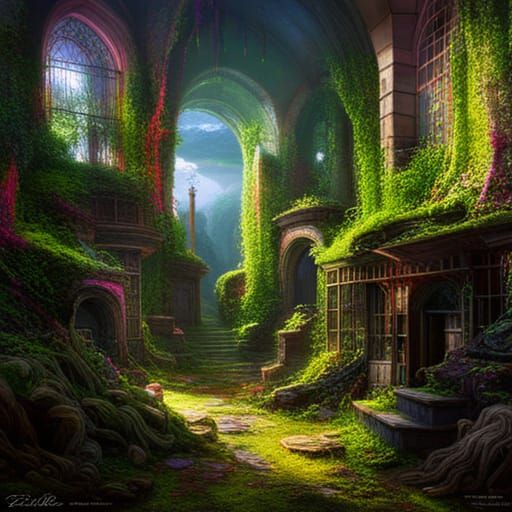 Lush Abandoned Magical City in Detailed Matte Style