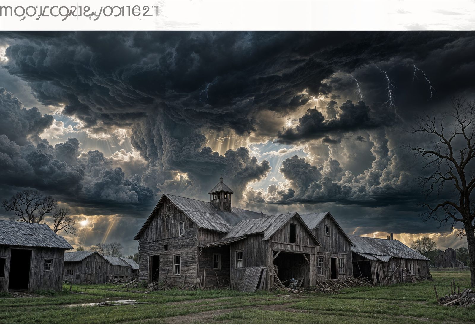 Cyborg in Stormy Weather with Sunburst