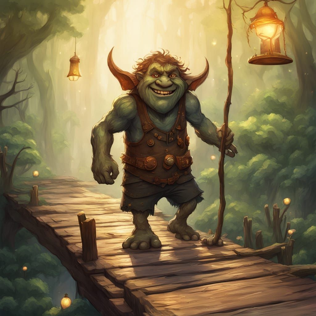 Mischievous Forest Troll on a Wobbly Bridge