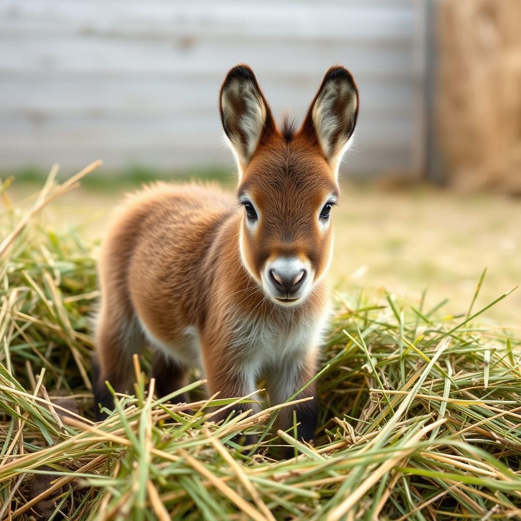 Adorable Baby Donkeys in Haystack