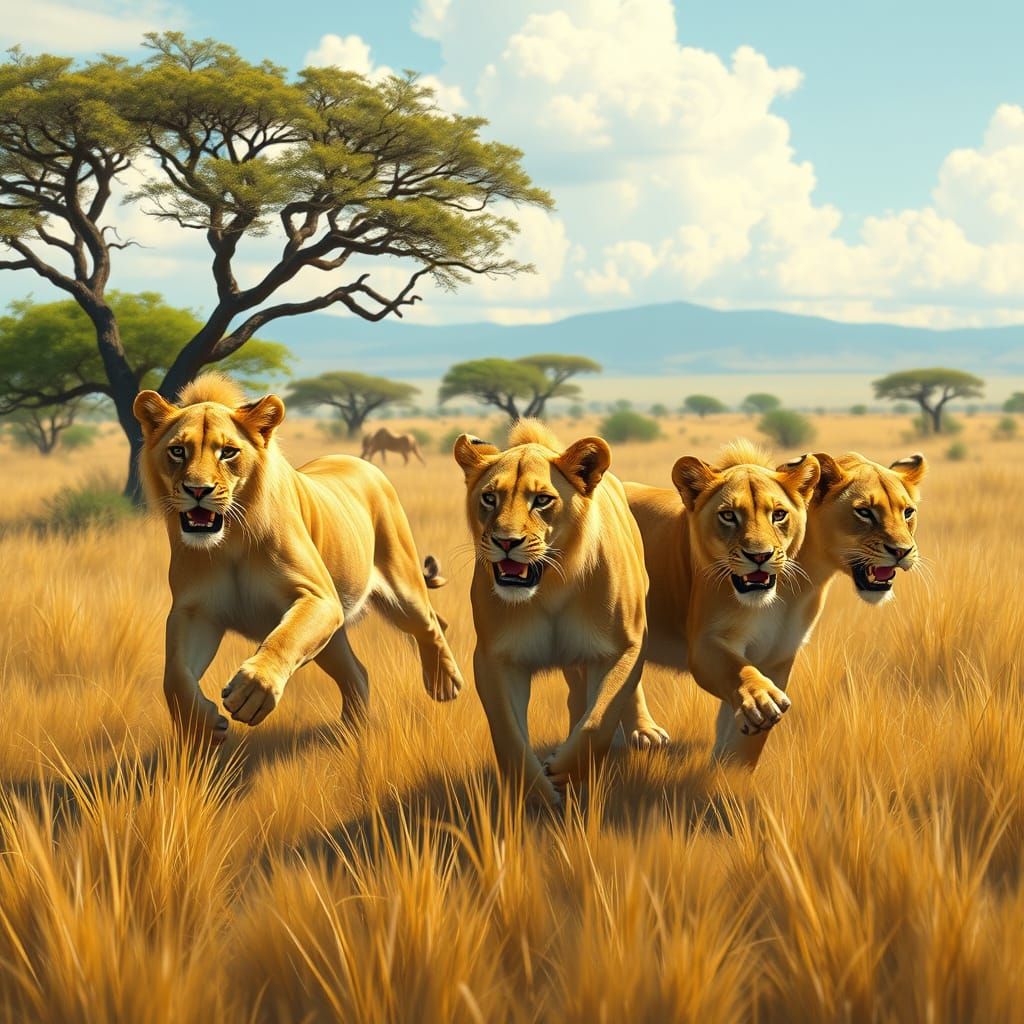 Lions in a Vibrant Savannah Landscape