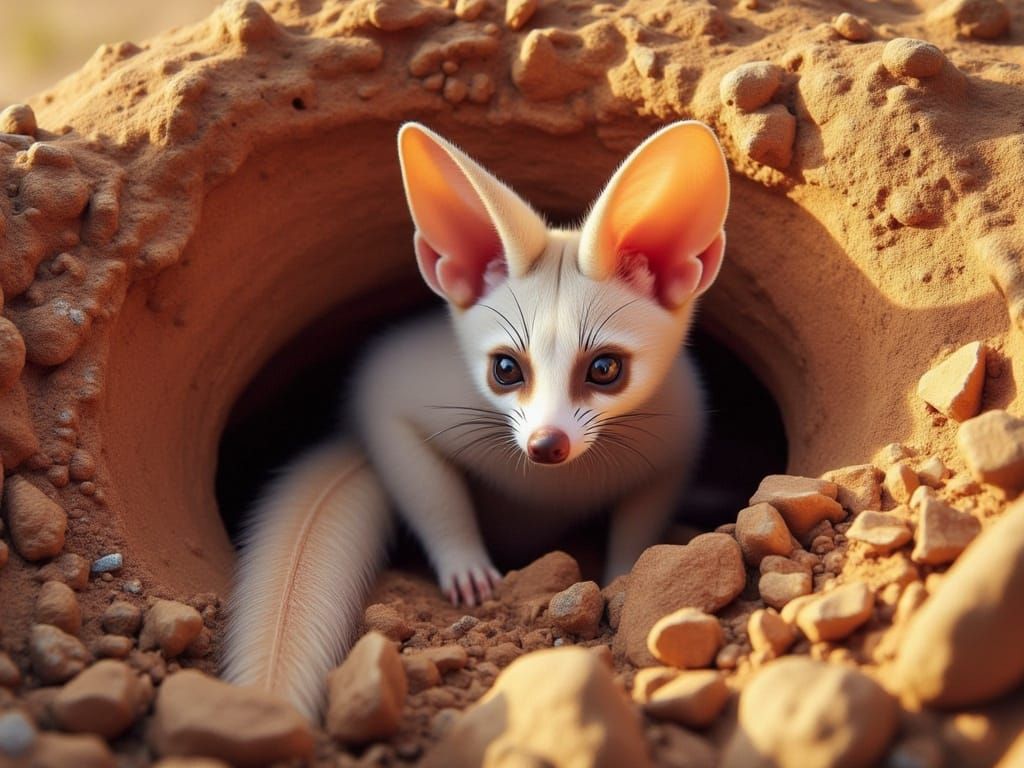 Fennec Fox Peeks From Desert Burrow