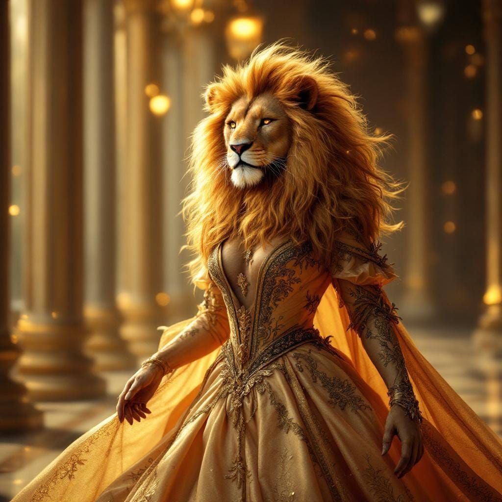 Lioness in Ballroom: A Baroque-Style Portrait