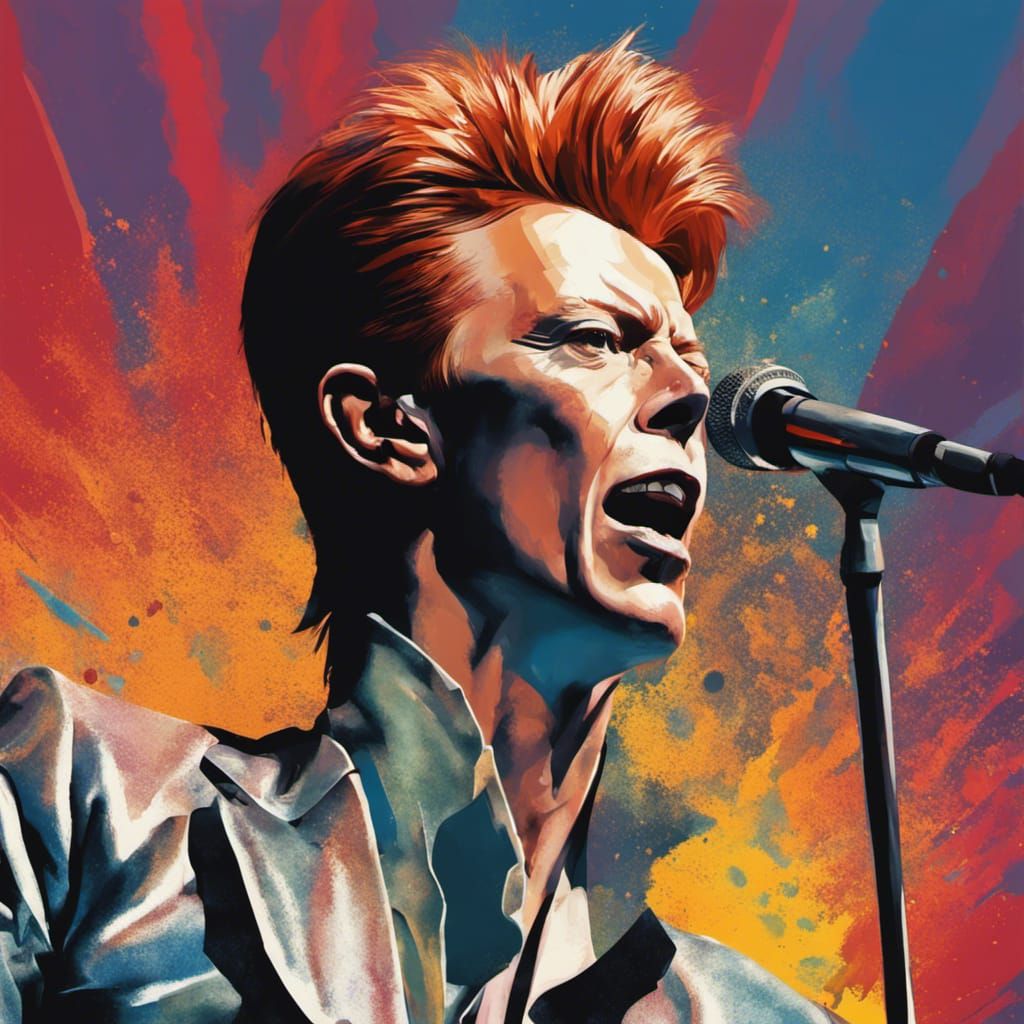 David Bowie Onstage: Hyperrealistic Splash Art Portrait