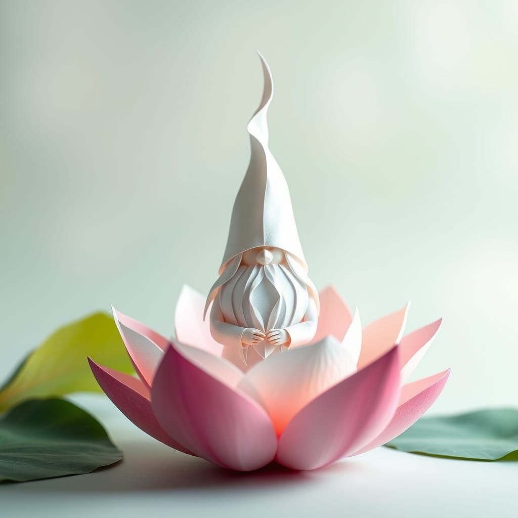 Tranquil Lotus Gnome in Serene Garden
