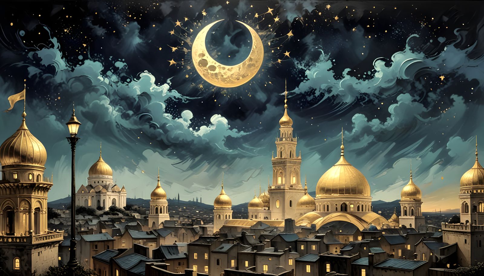 Golden Surrealist Masterpiece in Intricate Oil Painting Styl...