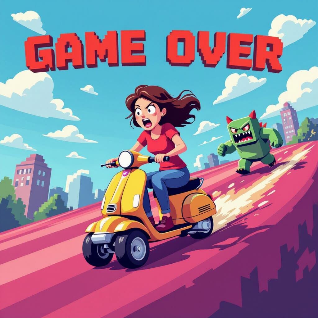 Bumper Car Chase in 8-bit Pixelated World