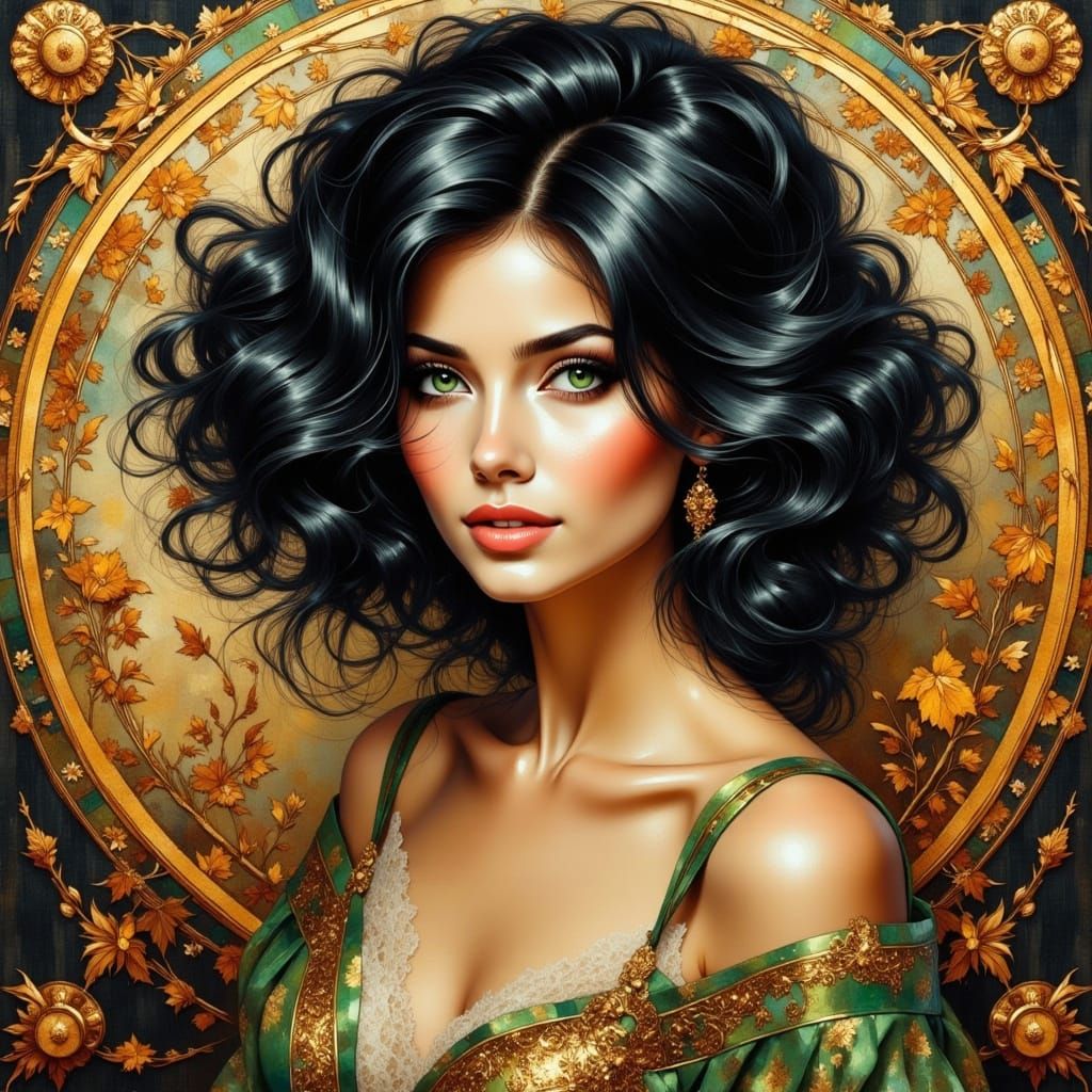 Elegant Woman Portrait in Art Nouveau Style