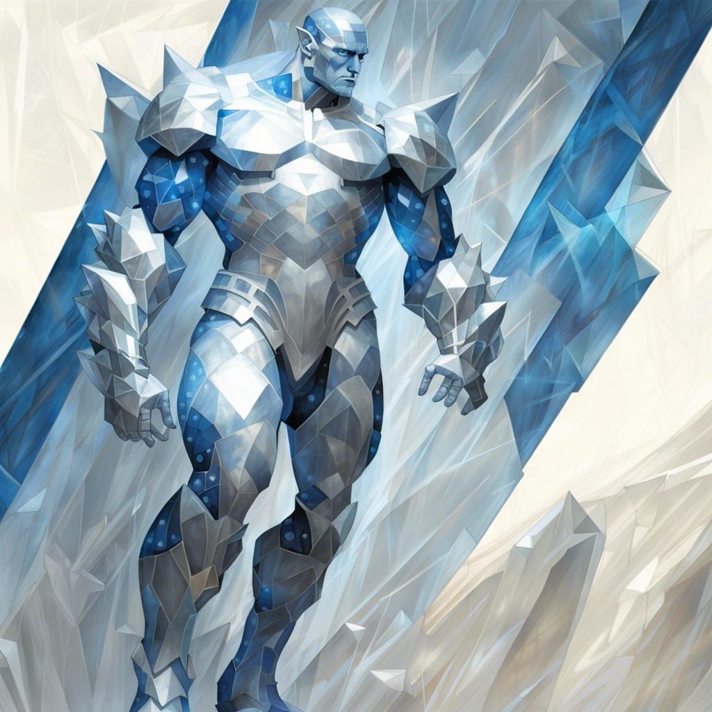 Crystalline Golem Warrior in Klimt-Hughes Style