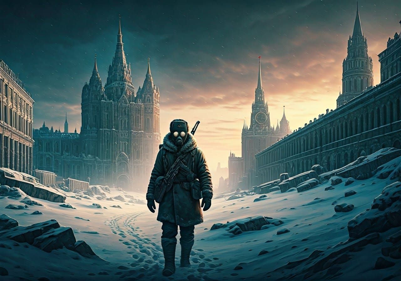 Post-Apocalyptic Explorer in Desolate Moscow