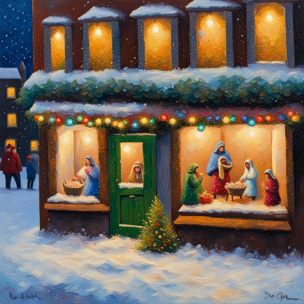 Miniature Nativity Scene in Neo-Impressionist Style