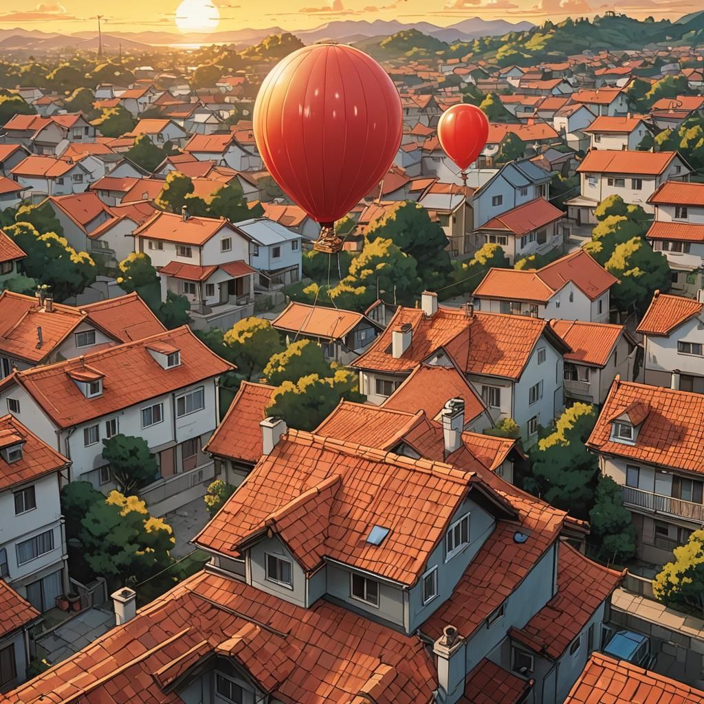 Balloon on Antenna in Cel-Shaded Anime Style