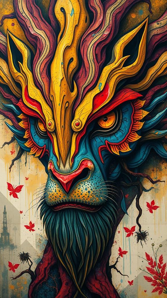 Primeval Face Portrait in Woodland Style