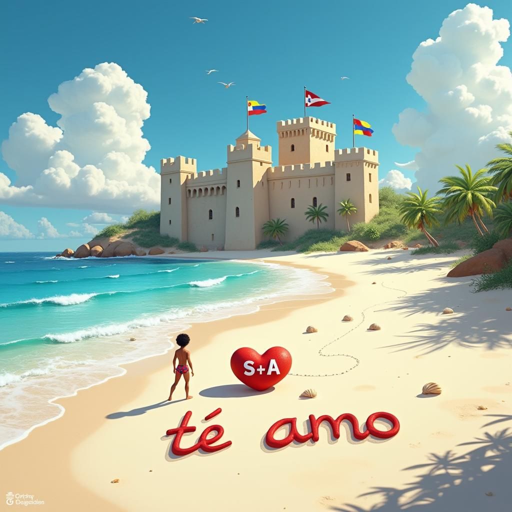 Beach Sandcastle Scene in Pixar Animation Style