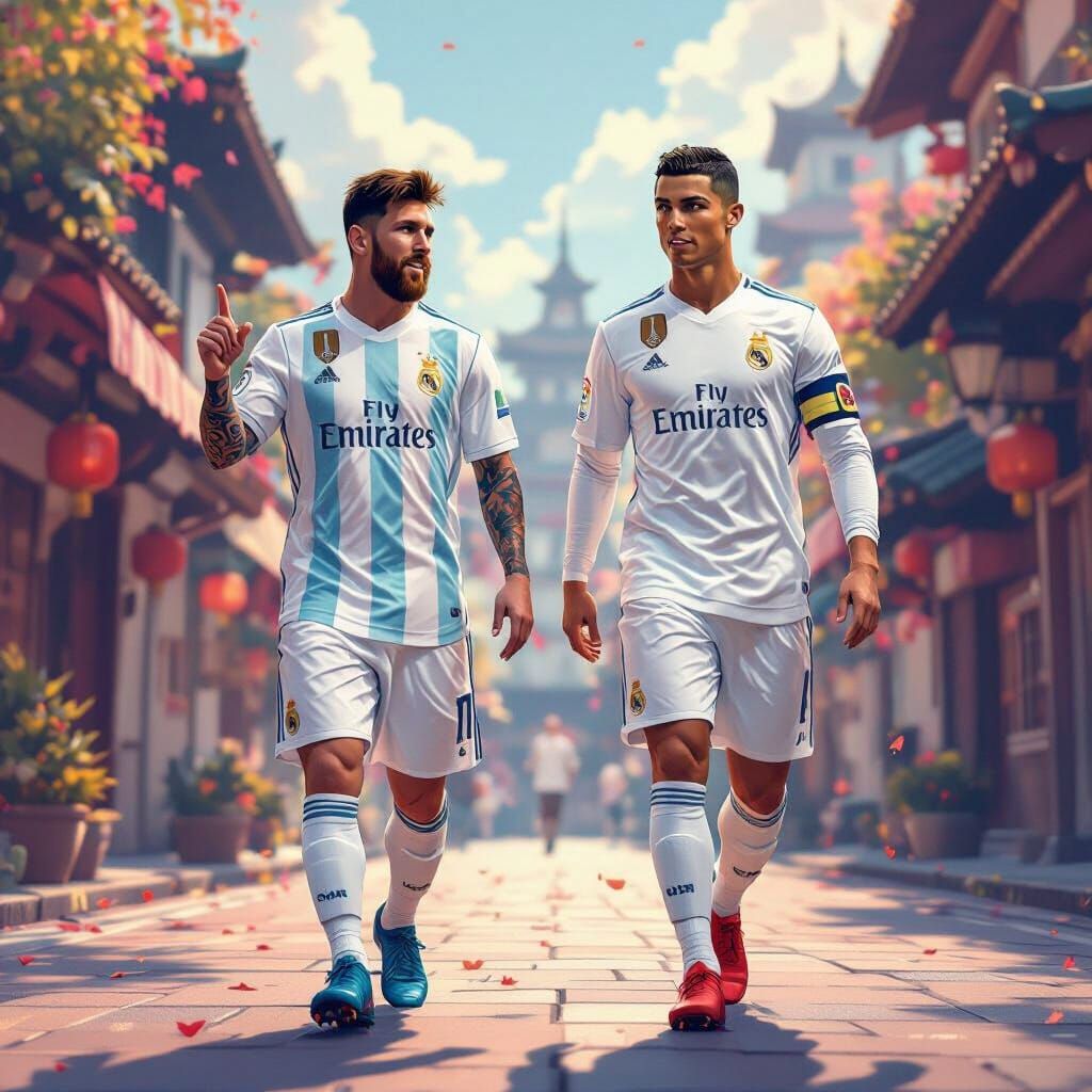 Messi and Ronaldo Together in Anime 3D Art