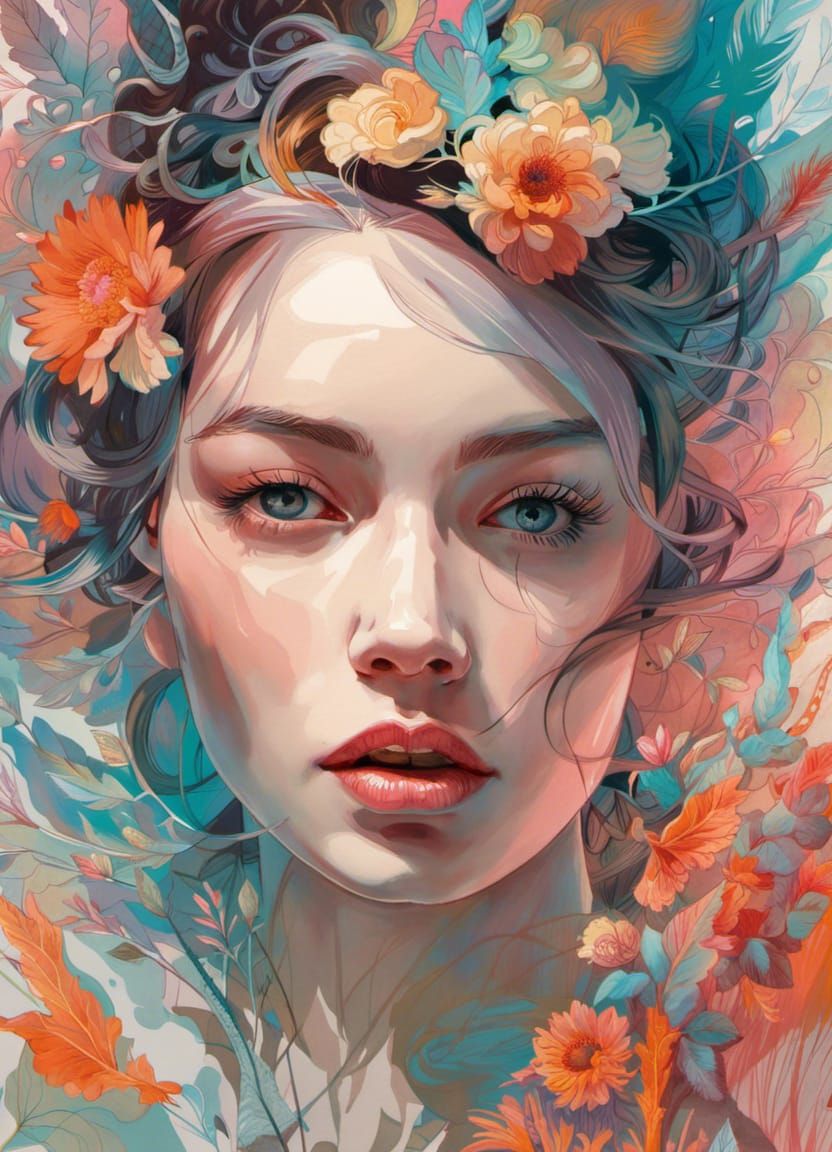 Detailed Portrait in Pastel Colors as Splash Art