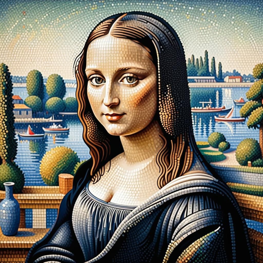 Mona Lisa in Pointillism Style
