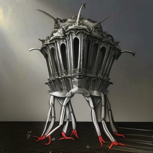 Crustacean Legs Support Building: Charcoal Drawing