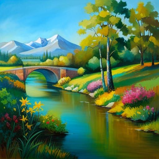 Lush Hanging Gardens of Babylon in Vivid Color