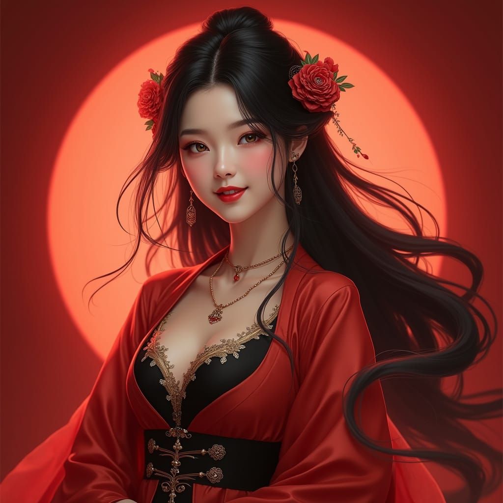 Chinese Woman in Hanfu Dress: A Digital Art Portrait