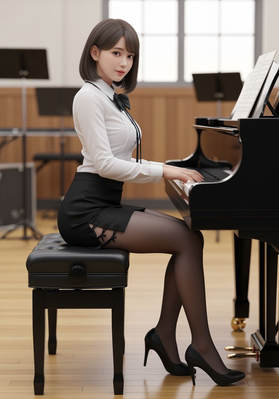 Teacher Plays Grand Piano in Music Room