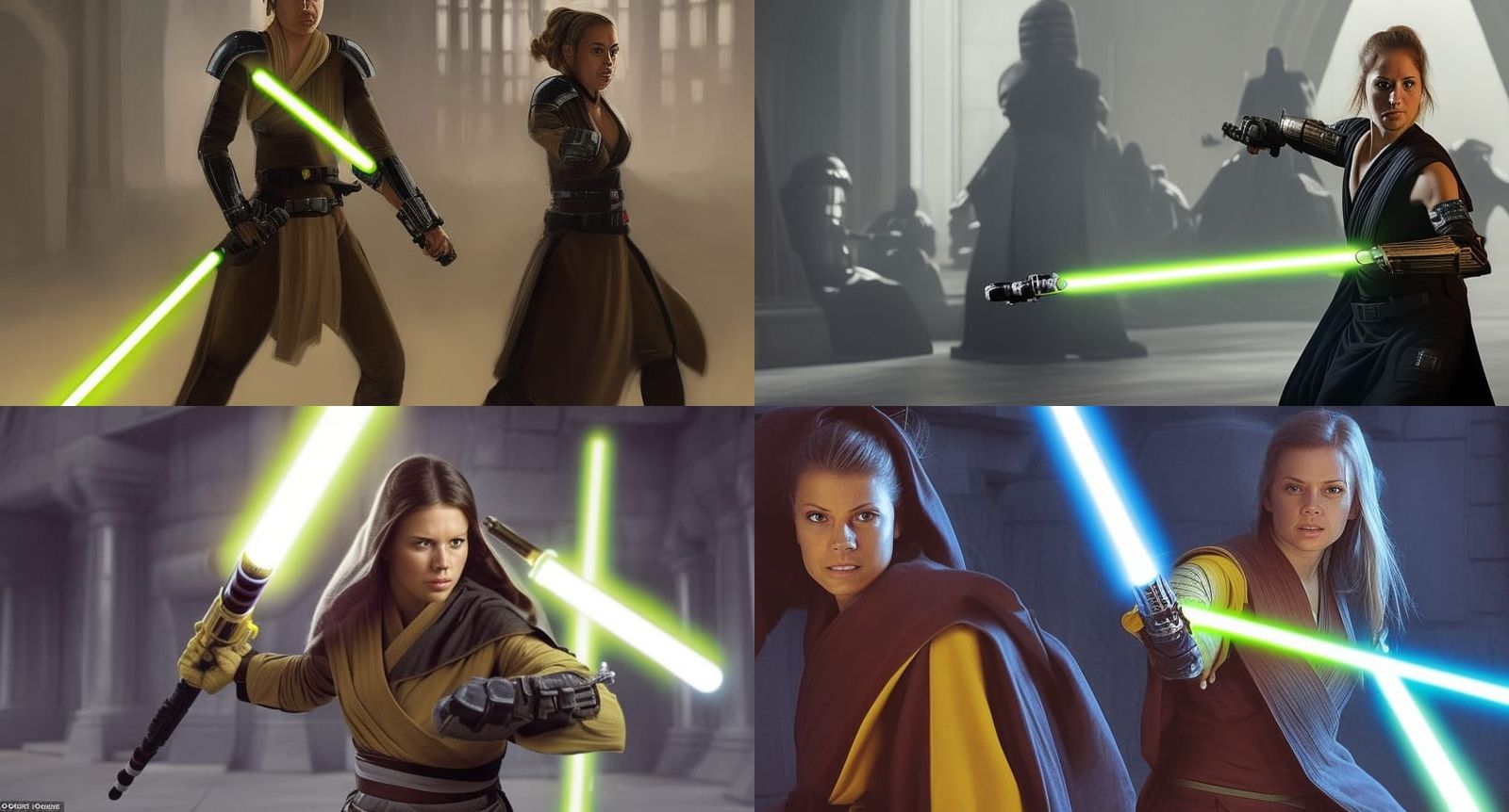 Female Jedi Warrior with Yellow Lightsaber Defends Hall