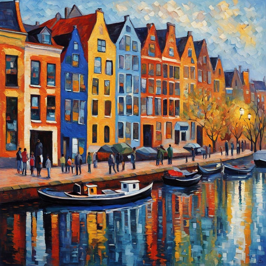 Rotterdam Cityscape in Neo-Impressionist Style
